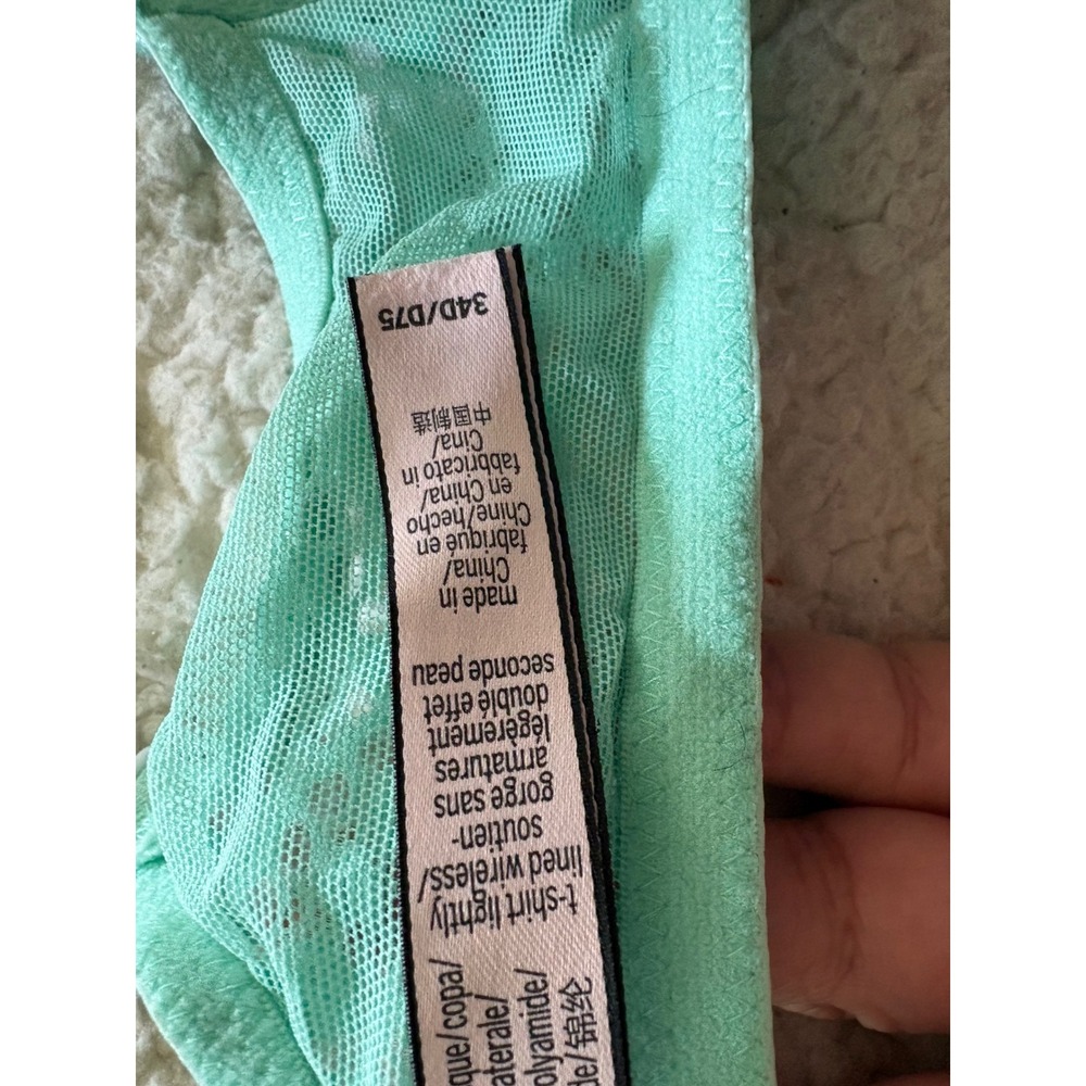 Victoria's‎ Secret Mint Green Floral Lace Wireless T-Shirt Bra Logo Straps 34D - Picture 4 of 4